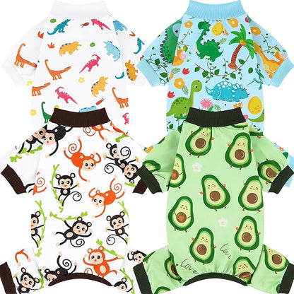 XPUDAC 4 Pack Dog Pajamas Soft Strechy Summer Doggie Clothes for Medium Large Dogs Boy Girl Dog Onesie Cat Apparel, 4XL
