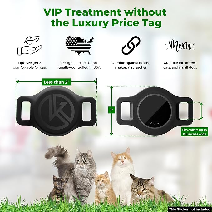 Tile Sticker Cat Collar Holder (2024): The Smallest, Lightest, and Most Comfortable Tracking Case for Cats - Track Your Pet with iPhone Samsung Android Device - Life360 for Boy Girl Kittens (Blue)