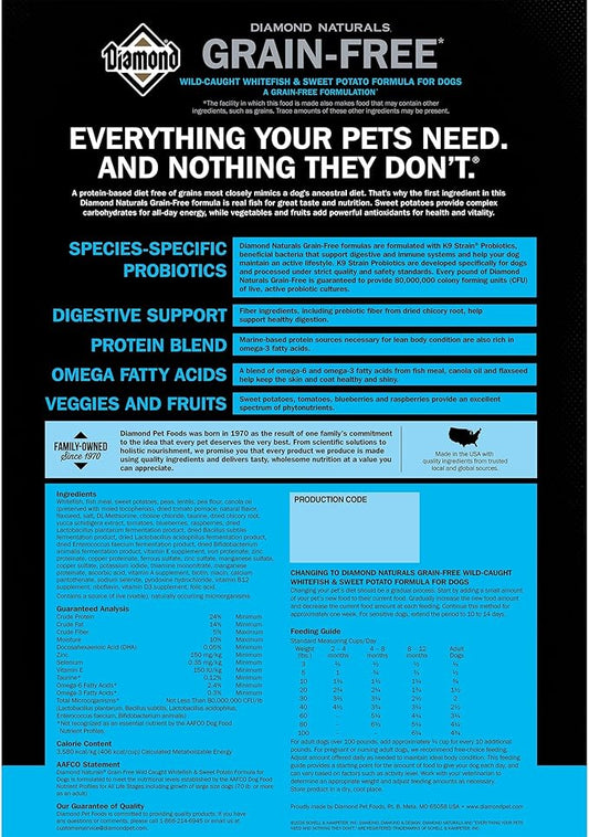 Diamond Naturals Grain-Free Recipe All Life Stages Quality Protein Dry Dog Food with Wild-Caught Whitefish and Sweet Potato 28lb