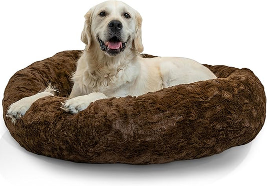 Best Friends by Sheri The Original Calming Donut Dog Bed for Large Dogs up to 100 lbs, Lux Faux Fur, Dark Brown, Large, 36" x 36"