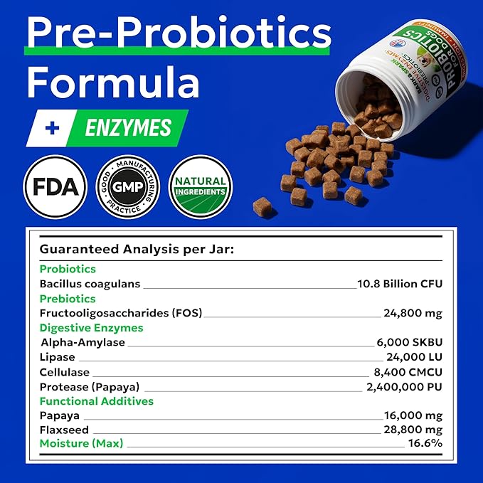 Bark&Spark Dog Probiotics & Digestive Enzymes (Gut Health) Allergy & Itchy Skin - Pet Diarrhea Gas Treatment Upset Stomach Relief, Digestion Health Prebiotic Supplement Large Dog Treats (240Ct Bacon)