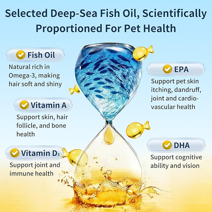 Omega 3 Fish Oil for Dogs, 80 Capsules, Rich in EPA and DHA, Improves Dry Skin, Dandruff, Itching, Reduce Shedding, Supports Cardiovascular and Joint Health, Suitable for Cats and Dogs (3 Bottles)