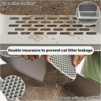 XL Stainless Steel Litter Box with Lid, Metal Cat Litter Box with Covered, Easy Clean Non Stick No Smell