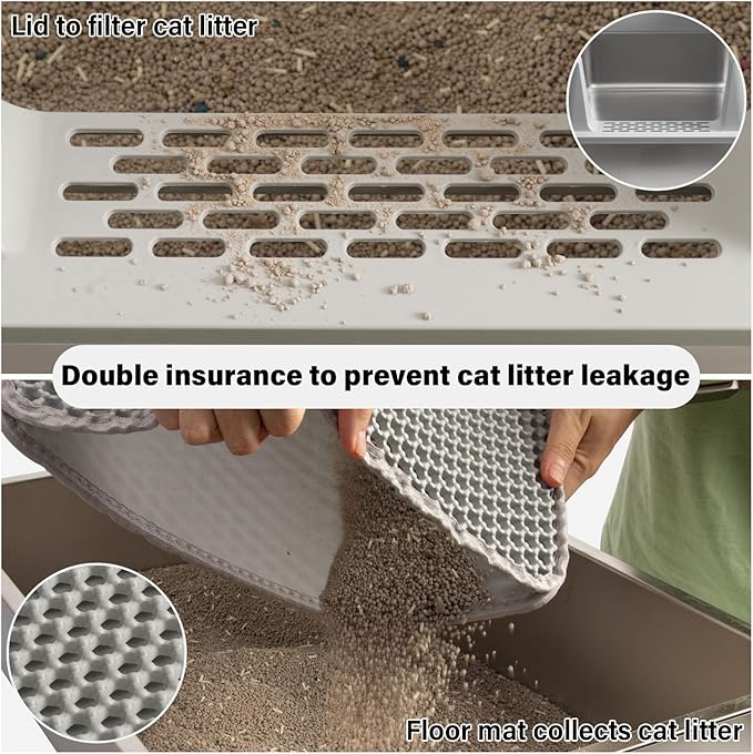 2Pack XL Stainless Steel Litter Box with Lid, Metal Cat Litter Box with Covered, Easy Clean Non Stick No Smell