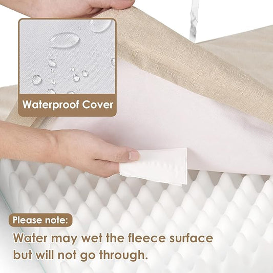 EHEYCIGA Orthopedic Dog Bed Waterproof 41"x27", Memory Foam Pet Bed for XLarged Dogs, Washable Pet Mat with Removable Cover, Beige