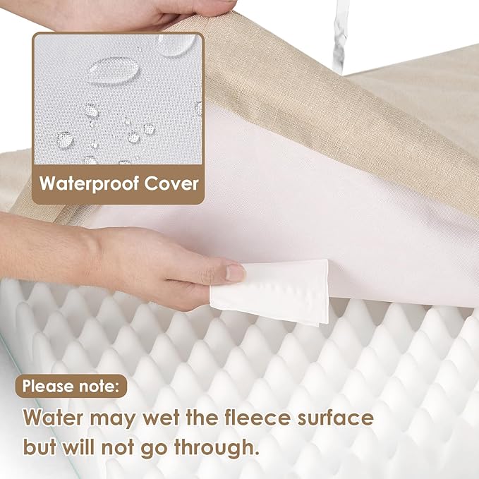 EHEYCIGA Orthopedic Dog Bed Waterproof 35"x23", Memory Foam Pet Bed for Larged Size Dogs, Washable Pet Mat with Removable Cover, Beige
