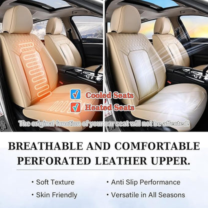 Coverado Seat Covers, Car Seat Covers Full Set, Beige Seat Cover, Front Seats Back Seat Cover, Waterproof Car Seat Cushion, Leather Car Seat Protector Universal Fit Most Cars