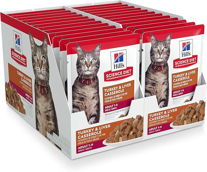 Hill's Science Diet Adult 1-6 Wet Cat Food, Turkey & Liver, 2.8 oz. Pouches, 24-Pack
