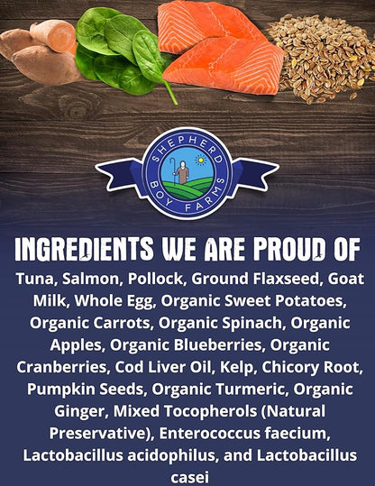 Shepherd Boy Farms Freeze Dried Raw Dog Food, Fish Medley Recipe, All Natural, No Synthetics, Made in USA with Goat's Milk & Organic Produce, High Protein, Complete Meal (48oz)