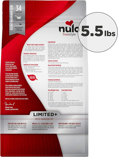 Nulo Freestyle Limited Ingredient Dry Dog Food - High Protein Lamb Recipe, Natural Grain Free Dog Food for Puppies & Adults, Small, Medium and Large Breed Kibble, 5.5lb Bag