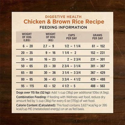 Wellness CORE Digestive Health Adult Dry Dog Food, Wholesome Grain Kibble, Sensitive Stomach, Natural, High Protein, Chicken Recipe, 4 lb Bag