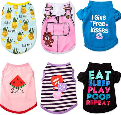 SATINIOR 6 Pcs Dog Clothes Printed Doggie Shirts Puppy T-Shirts Cute Pet Cotton Clothes Doggie Shirt for Small Medium Dog Apparel Summer Christmas(L)