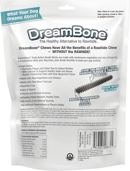 DreamBone Triple Action Dental Sticks Charcoal, 18 Count, Rawhide-Free Chews for Small and Medium Sized Dogs Freshens Breath