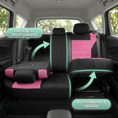 FH Group Automotive Car Seat Covers Full Set Premium 3D Air Mesh Front Seat Covers, Airbag Compatible & Split Bench Cover Universal Fit Interior Accessories for Cars Trucks and SUVs - Pink