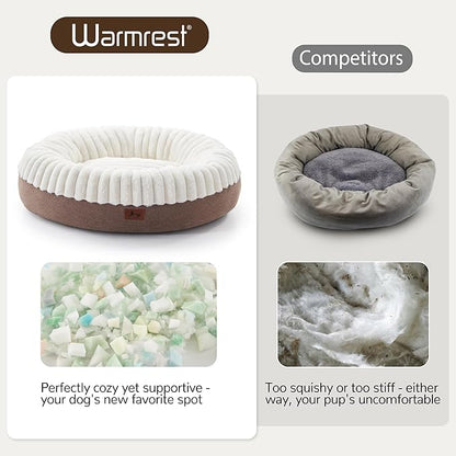 Donut Dog Bed Medium Size Dog 36 Inch, Round Cat Beds for Small Medium Dogs and Cats with Washable Fluffy Faux Fur, Cute Comfort Pet Bed with Anti-Slip Bottom, Cream