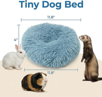 Tiny Dog Bed 11.8 Inch for Extra Small Dogs,Washable Puppy Bed,Soft Faux Fur Calming Donut Bed for Chihuahua Yorkie Maltese Pomeranian,Blue