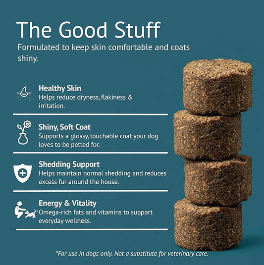 Skin & Coat Dog Chews – Collagen, Omega-3, EPA & DHA for Skin Health & Coat Shine – Antioxidant-Rich Supplement with Vitamin A & D3 – Supports Brain, Energy, and Balanced Blood Sugar