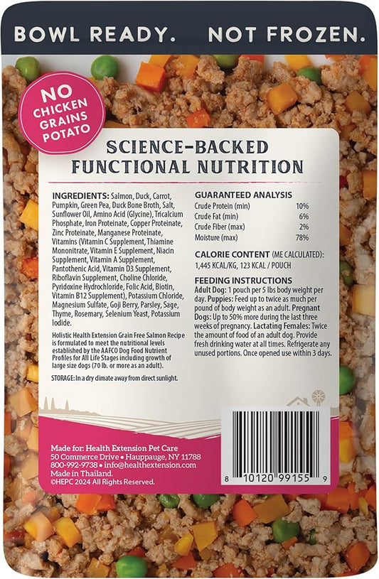 Health Extension Gently Cooked Grain-Free Salmon Dog Food, Human-Grade & Shelf-Stable with Superfoods, Supports Digestion, Immunity, Skin & Coat, 3 oz Pouch (Pack of 20)