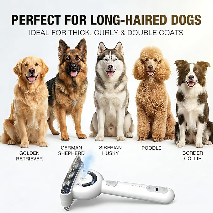 Dog brush for shedding & Cat Grooming Comb kit– Pet Steam brush with UV Sterilization, Rechargeable - Suitable for long-haired or curly-haired pets. Removes tangled hair