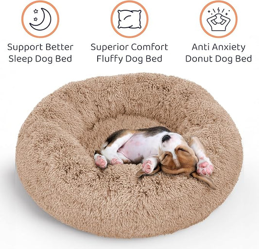 Donut Dog Bed - Premium Comfort for Anxiety Relief - Fluffy & Calming Design with Ultra-Plush Support | Cozy Round Dog Bed with Super Soft Circle Style (Camel, X-Large)