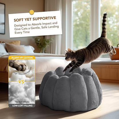 PETNOVO Pumpkin Calming Cat Bed,Plush Donut Cuddler with High Bolster,Ultra Soft Bunny Plush,Oeko‑TEX,Non-Slip Pet Nest,for Indoor Cats up to 13 lbs & Small Dogs,20Lx20Wx12H Inch,Grey