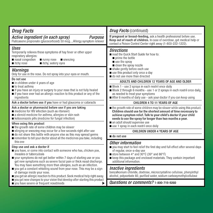 Amazon Basic Care 24-Hour Allergy Relief Nasal Spray, Fluticasone Propionate (Glucocorticoid) 50 mcg, Full Prescription Strength, Non-Drowsy, 0.62 Fl Oz (3 Pack)