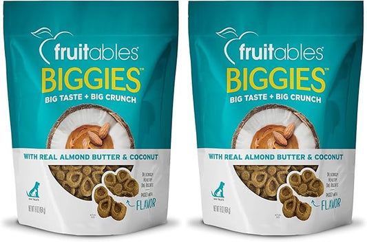 Fruitables Biggies Dog Biscuits, Pumpkin Treats for Dogs, Healthy Doggie Biscuits, Crunchy Treats, No Wheat, Corn or Soy, Made in The USA, Almond Butter and Coconut Flavor, 16oz (Pack of 2)