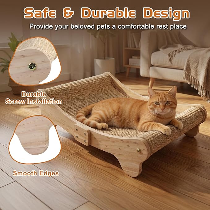 Outamateur Sisal Cat Scratcher Bed, Cat Hammock Chair, Cats Scratcher Lounge, Cats Mini Beach Chair for Scratching, Pet Beds with Removable Sisal Pad for Indoor Small Animal, Puppy, Rabbit