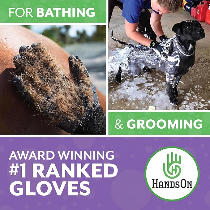 H HANDSON Pet Grooming Gloves - Patented #1 Ranked, Award Winning Shedding, Bathing, & Hair Remover Gloves - Gentle Brush for Cats, Dogs, and Horses (Blue, Small)