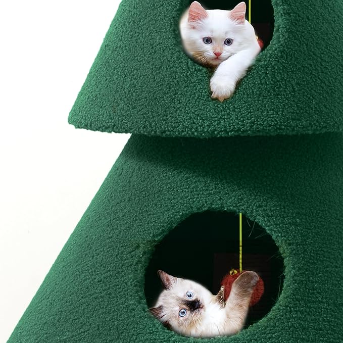 YITAHOME 60 in Christmas Cat Tree for Indoor Cats, Tall Cat Tower Furniture with 2 Large Condos, 5ft Christmas Tree Party Decoration with Cat House and Beds