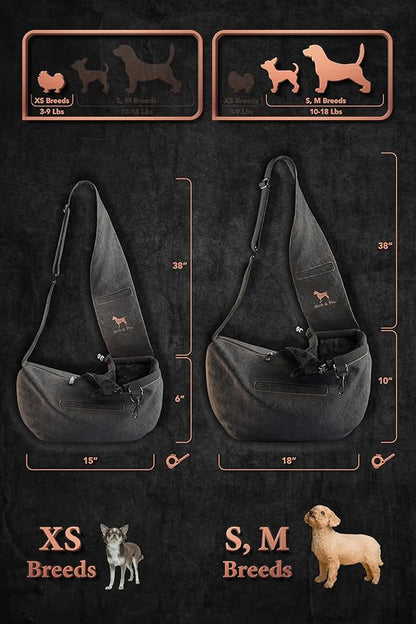 Noah & Paw Dog Sling Carrier for Small Dogs 3-10lb, Dog Sling for Small Dogs and Cats, Dog Carrier with Adjustable Padded Strap, Vegan Denim Lined with Fur, 3X Safety Features, Machine Washable