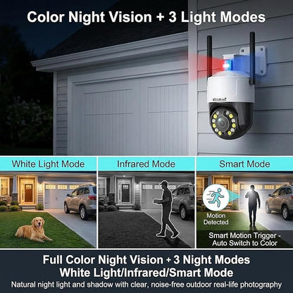 JideTech 5MP PTZ WiFi Security Camera Outdoor, 5X Optical Zoom, Dual Band 2.4G 5G Wireless, Red Blue Warning Light, Color Night Vision, Auto Tracking, Human Vehicle Detection, NVR Compatible