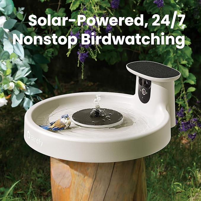 Birdfy Smart Bird Bath with Camera Solar Powered & Fountain, Dual-Lens Camera for Wildbird Watching, Auto Capture Bird Videos & Motion Detection - AI by Subscription (Yellowstone)