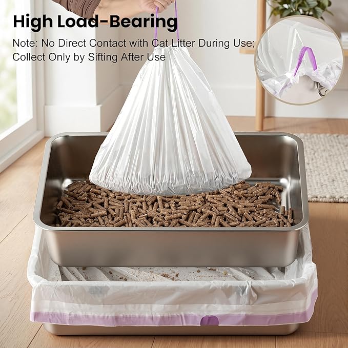 XL Litter Box Liners – Fits 24" Stainless Steel Sifting Litter Boxes for Pine Litter, Tear-Resistant, 28 Count (4 Packs), 1.4 mil