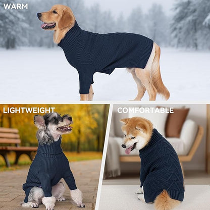 cyeollo Dog Sweaters for Small Dogs Boy, Pullover Turtleneck for Dogs Male, Knitted Doggy Fall Winter Warm Cold Weather Dog Clothes Apparel with Sleeves, Navy L