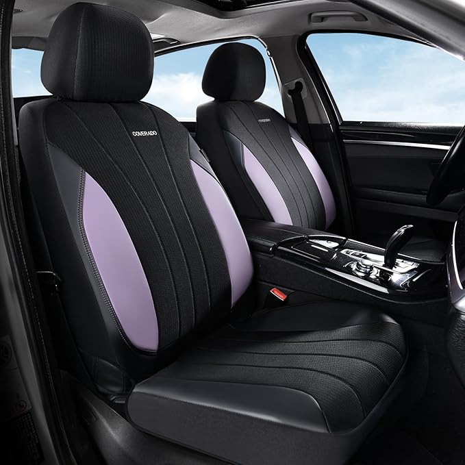 Coverado Car Seat Covers Full Set, Automotive Seat Covers 5-piece, Leather Car Protectors 5 Seats, Purple Auto Seat Covers Spill-Proof Design Universal Fit for SUV, Vans, Sedan, Truck
