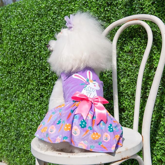 CuteBone White Rabbit Dog Easter Dress Velvet for Small Dogs Girl Eggs Skirt Puppy Purple Dresses Dog Clothes CVA19S-D