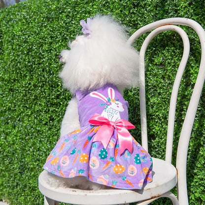 CuteBone White Rabbit Dog Easter Dress Velvet for Small Dogs Girl Eggs Skirt Puppy Purple Dresses Dog Clothes CVA19L-D