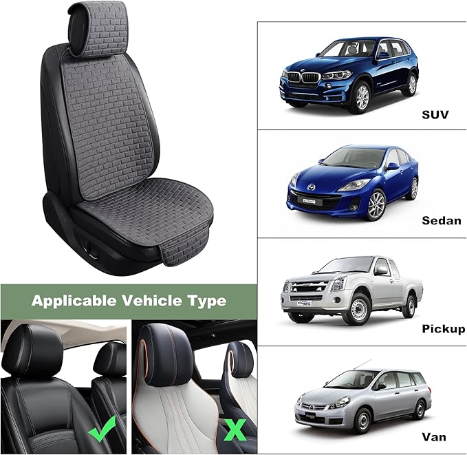 VarCozy Linen Car Seat Covers, Breathable Front Pair Seat Covers for Cars with Non-Slip Protector for All Seasons, Universal Front Seat Covers for Cars, SUVs, Trucks