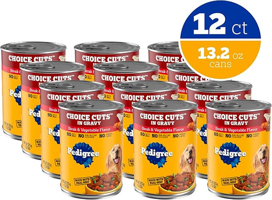 Pedigree Wet Dog Food, Choice Cuts Adult Canned Dog Food, Steak & Vegetable Flavor, 13.2 oz. Cans, 12 Count