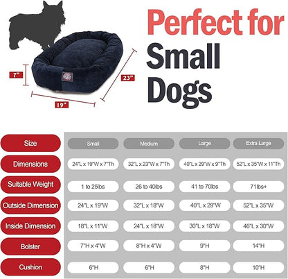 Majestic Pet 24 Inch Micro Velvet Calming Dog Bed Washable – Cozy Soft Round Dog Bed with Spine for Head Support - Fluffy Donut Puppy Mat 24x19x7 (inch) Small – Navy (2025)