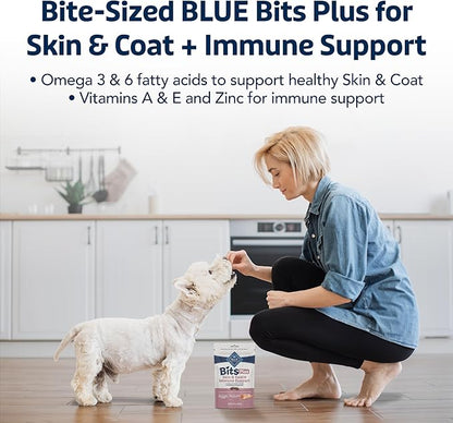 Blue Buffalo Blue Bits Plus Skin & Coat and Immune Support Daily Benefit Dog Treats, Soft & Chewy Salmon Morsels, 9.5-oz. Bag