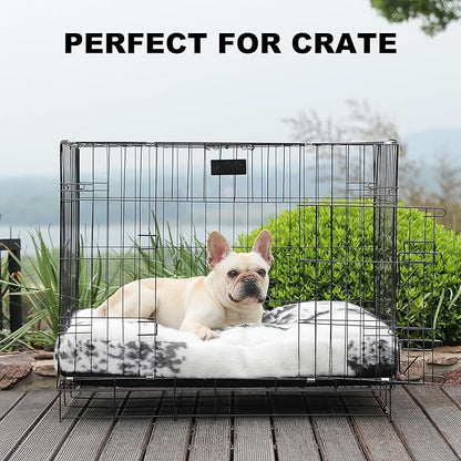 Bedfolks Plush Waterproof Dog Crate Bed - Removable Washable Cover, Faux Fur, 29"x21", Black-White Cowhide