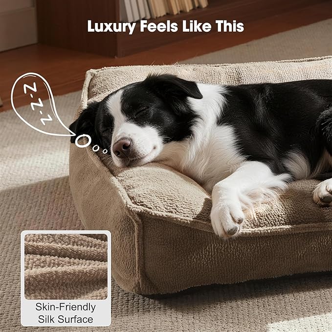 FURTIME XXL Orthopedic Dog Beds Large Sized Dog, Extra Thick Supportive Comfort Pet Sofa, Ergonomic Slant Dog Couch Bed with Removable Washable Cover, Ultra Soft Surface & Non-Slip Bottom, Brown, 48"