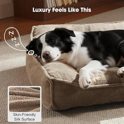 FURTIME Orthopedic Dog Beds Large Sized Dog, Extra Thick Supportive Comfort Pet Sofa, Ergonomic Slant Dog Couch Bed with Removable Washable Cover, Ultra Soft Surface & Non-Slip Bottom, Brown, 38"