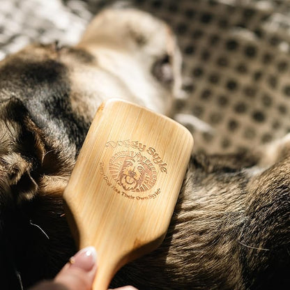 Large Bamboo Dog Grooming Brush for Medium & Large Dogs, Ergonomic Handle, Wooden Pin Bristles, Flexible Rubber Cushion, Sustainable Deshedding & Detangling