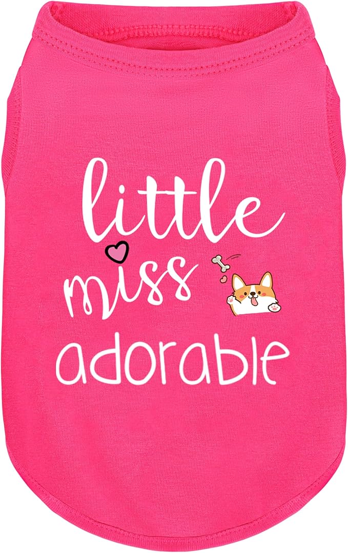 Cotton Dog Shirt with 'Little Miss Adorable' Corgi Head Print, Soft & Breathable Pet Apparel for Small, Medium, and Large Dogs, All-Season Sleeveless Vest, Cute and Comfortable Dog Outfit.Pink 3XL