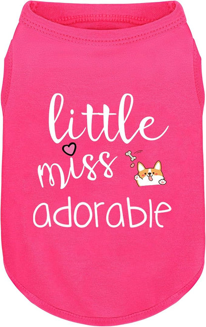 Cotton Dog Shirt with 'Little Miss Adorable' Corgi Head Print, Soft & Breathable Pet Apparel for Small, Medium, and Large Dogs, All-Season Sleeveless Vest, Cute and Comfortable Dog Outfit.Pink 3XL