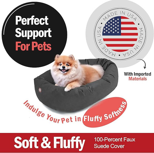 Majestic Pet 24 Inch Suede Calming Dog Bed Washable – Cozy Soft Round Dog Bed with Spine Support for Dogs to Rest Their Head - Fluffy Donut Dog Bed 24x19x7 (Inch) - Round Pet Bed Small – Gray (2025)
