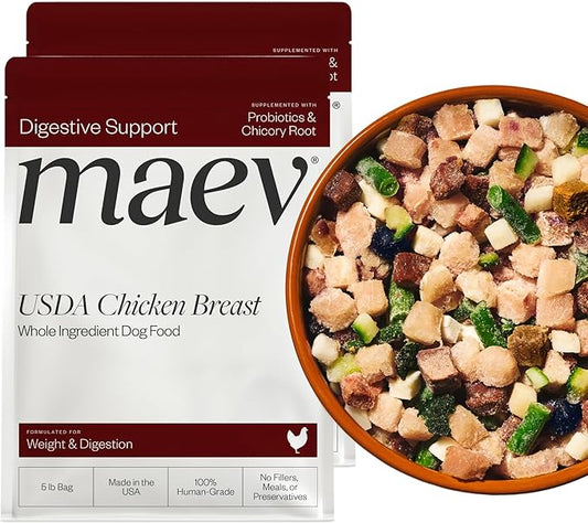 Maev Human-Grade Chicken Dog Food, Weight & Digestion Formula, Whole Ingredient, Gluten-Free, High Protein Puppy & Dog Food, 10 lb